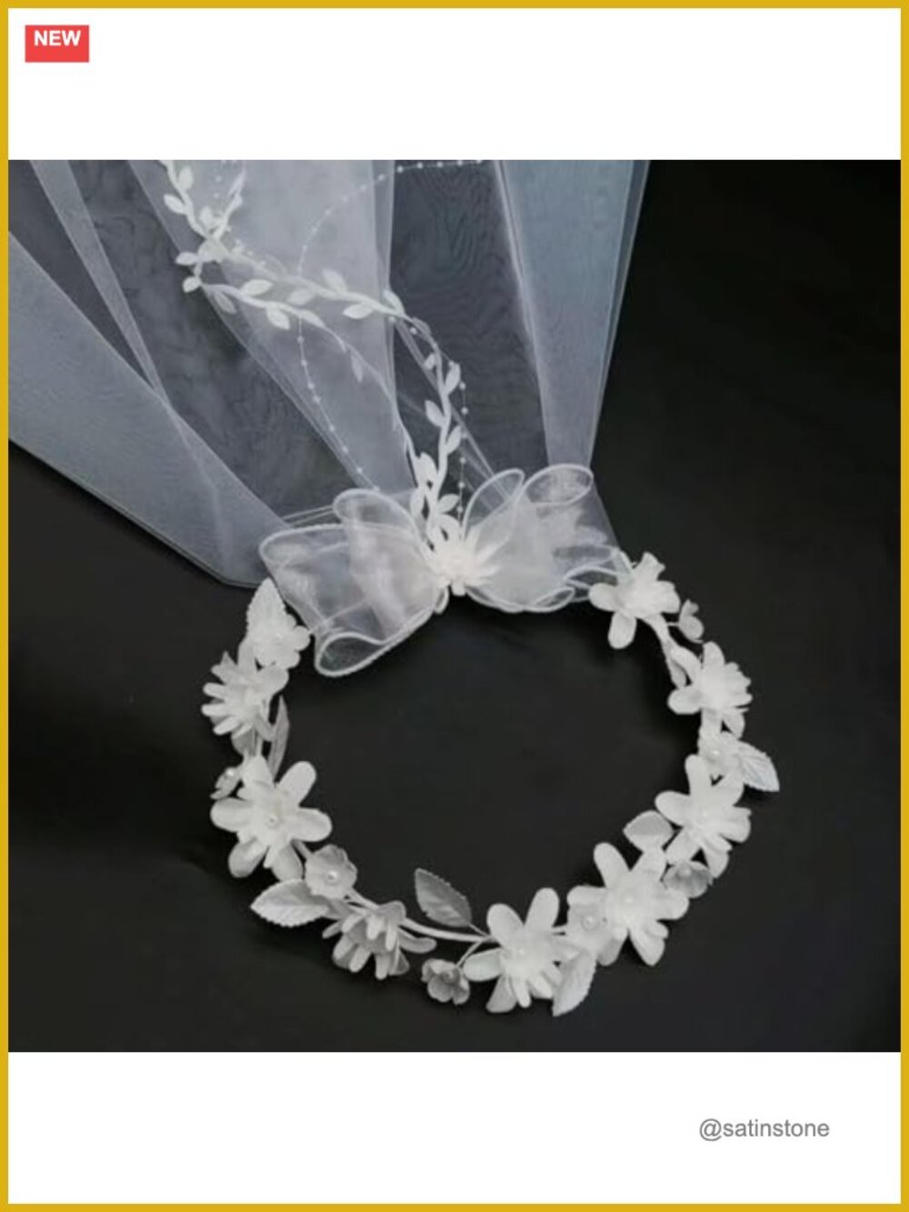 Handmade Polyester Floral Crown with Wedding Veil Headpiece Adjustable Hair